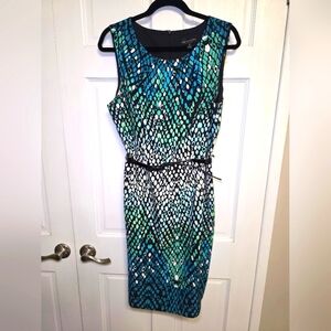 Connected Apparel Sleeveless Mosaic Design Back Zip Dress With Belt- Size 12